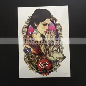 WX- 014 Wolf and Womam Colorful Tattoos/ Easy Useful Temporary Body Tattoo Sticker thumbnail-1