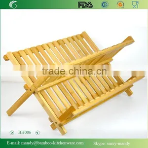 BH006 Foldable Bamboo Dish Rack, Bamboo Kitchenwares Rack thumbnail-1