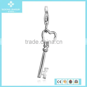 Open Heart Key Charm Pendant in Sterling Silver thumbnail-1