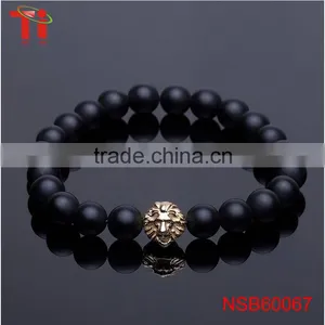 8mm Black Natural Matt Onxy Beads Lion Head Charm Bracelet, Most Popular Stainless Steel Jewelry Bracelet for Men thumbnail-3