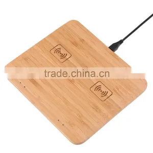 Eco-friendly Bamboo Qi Wireless Charger Dual Charging Pad For Samsung Galaxy S7, S7 Edge, S6, S6 Edge, Note5 / Moto Droid Maxx thumbnail-3