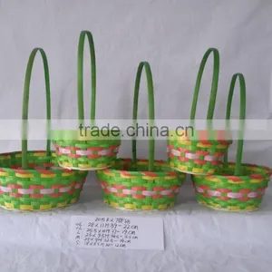 Easter/Spring Bamboo Basket Lined With Colorful Feather thumbnail-1
