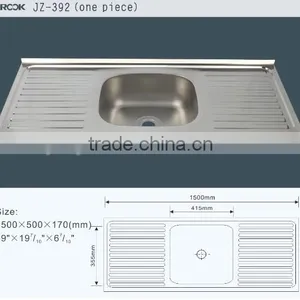 Factory Supply JZ-392 150*50CM Single Bowl With Double Drain Stainless Steel Wash Basin thumbnail-1