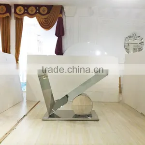 Hot Sale Modern Glass Top Mirror Silver Stainless Steel Dining Table thumbnail-1