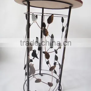 RH-4648 Metal Circle Motif Accent End Table or Wood Top Bird Barrel Round Sofa Side Table thumbnail-4