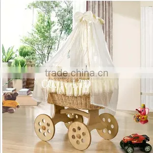 Handmade Wicker Doll Pram Baby Sleeping With Handles thumbnail-5