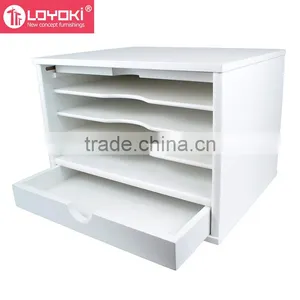 4-Shelf Desktop Organizer MDF Wood Office Desk Document Collection With Drawer thumbnail-2