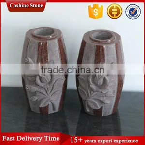 Rose Carved Red Gravestone Granite Flower Vase thumbnail-1