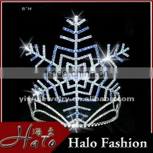 H172-245 8" Beautiful Christmas Snowflake Blue Rhinestone Pageant Crown&Tiaras thumbnail-1
