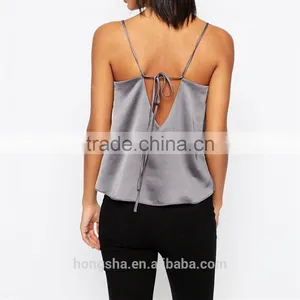 2016 Latest Ruffle Front Satin Cami Spagetti Strap Top HST8051 thumbnail-3