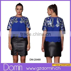 2015 New Design Scollop Hem Embroidery Woman Top thumbnail-1