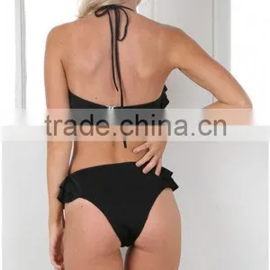 2016 Hot Lotus Leaf Lace Fission Bikini Pure Color Sexy Swimsuit Suit thumbnail-4