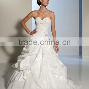 New High Quality Sleeveless Ball Gown Taffeta White Wedding Dress thumbnail-1