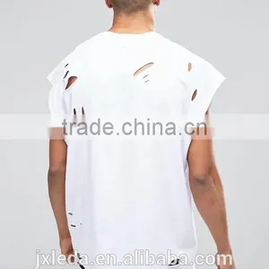 Customize Men Cheap 100% Cotton Super Oversized Jersey T-shirt With Distressing and Curved Hem thumbnail-5