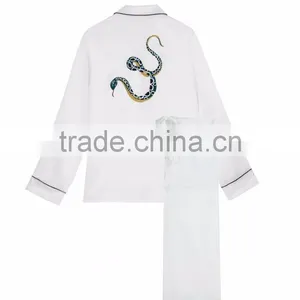 Fashion Suraa Embroidered Pyjama Piping Pocket Long Sleeve Silk Pajamas Set For Women Sleepwear With High Quality thumbnail-5