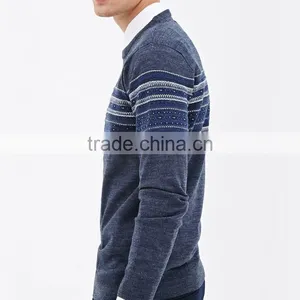 Crew Neck Pullover Blend Custom Geometrical Stripe Pattern Design Men Knit Sweaters thumbnail-4