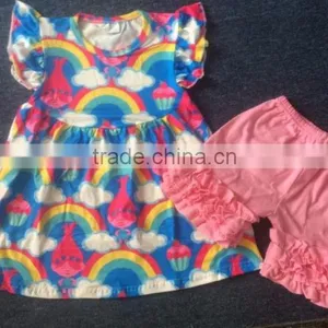 Silk Milk Summer Children Sleeveless Outfit With Ruffled Short Pants Girls Sets thumbnail-2