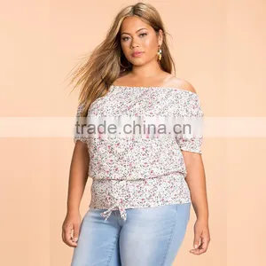 Allover 7xl Plus Size Fat Women's Clothing off Shoulder Floral Blouse thumbnail-2