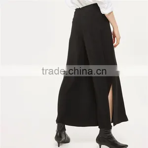 Chic Wide Leg Side Split Palazzo Trousers Black Slack Pants for Ladies thumbnail-2
