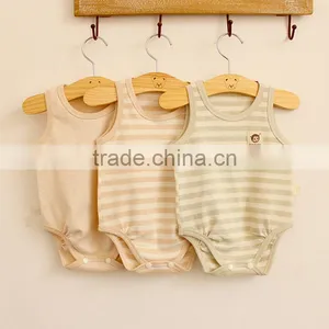 Hot Sale Stripe Organic Cotton Newborn Baby Vest Bodysuit thumbnail-1