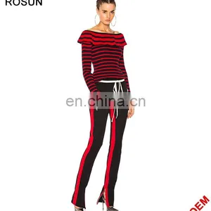 Fashion Red and White Strips off Shoulder Knit Sweater Top thumbnail-4