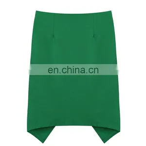 High Quality Fashion High Waisted Plain Woven Fabric Lady Pencil Skirt thumbnail-2