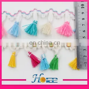 4.5cm Width Cotton Mixed Color Tassel Fringe Lace Trim for Garment thumbnail-2