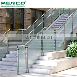 Indoor Staircase Glass Balustrade Post Stainless Steel Stair Glass Railing Clamp Designs thumbnail-5