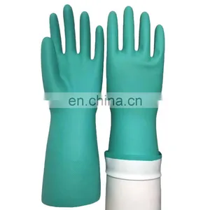 Long Cuff Green Flock Lined Nitrile Chemical Resistant Industrial Disinfect Work Glove thumbnail-1