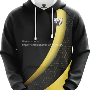 2022 Customized Sublimation Hoodie of Black and Yellow Colors With White Strings thumbnail-1