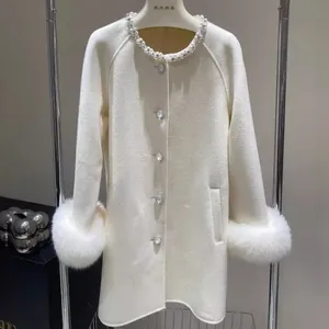 A High-end Korean-style Fox Fur Wool Coat for Autumn and Winter, a Cashmere Girl's Little Chanel Style Double-sided Tweed Coat for a Rich Girl thumbnail-2
