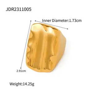 Adjustable Gold Plated Irregular Pearl Ring for Women Stainless Steel Statement Ring Waterproof Hypoallergenic Jewelry thumbnail-5