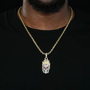 Shining Star Jewelry Enamel Eye Iced Out Micro Paved Skull On Fire Pendant thumbnail-4