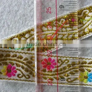 BLUE AND YELLOW COLOR JACQUARD TRIM TAPE WITH EMBROIDERY, SINGLE SIDE, YWCY, APPROXIMATELY 23MM WIDTH thumbnail-1