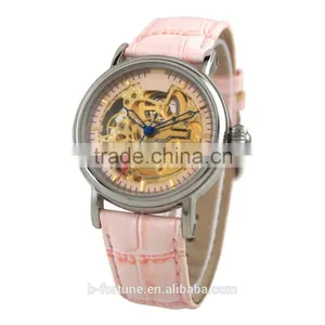 SA8139 IP Rose Gold Vintage Leather Strap Skeleton Auto Watch thumbnail-3