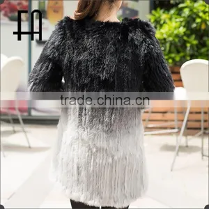 Factory Direct Wholesale Price Long Dip-dye Rabbit Knit Fur Overcoat thumbnail-2