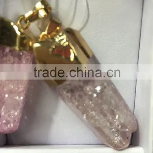 2016 Gold Covering Crack Crystal Pendant Necklace Aquamarine Citrine Rose Quartz Clear Green Natural Crystal Necklace For Women thumbnail-5
