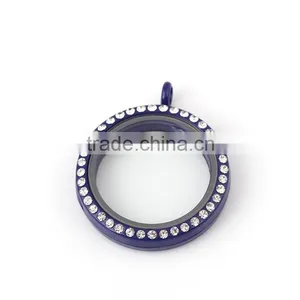 Colorful Circle Round Floating Locket Charm With Rhinestone thumbnail-4