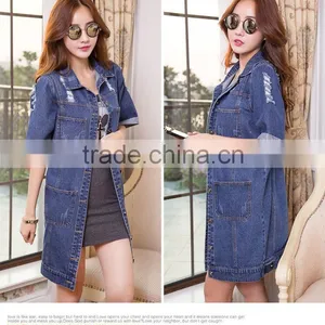 DJ218181 2014 Latest China Wholesale Garment Denim Jacket Women / Lady Jacket Long Style China Manufacturer thumbnail-1