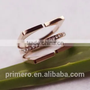 New Personalized Stainless Steel 3 Layers Inlay Crystal Finger Rings for Women thumbnail-2