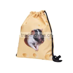 High Quality 3D Printed Cheese With Mouse Fashion Print Drawstring Bag thumbnail-2