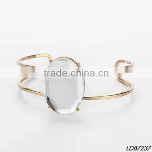 Tangential Big Oval Clear Crystal Quartz Gold Cuff Bangle thumbnail-1