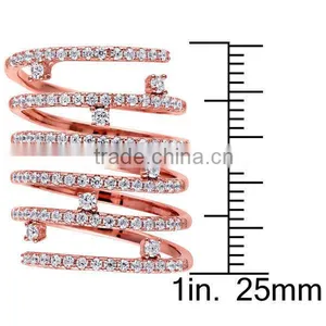 Rose Plated Silver Cubic Zirconia Semi Eternity Spiral Long Finger Ring thumbnail-2