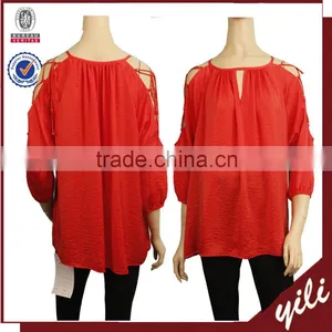 2016 S/S Red Color Long Sleeve Silk Fabric Women Western Tunic Design thumbnail-1