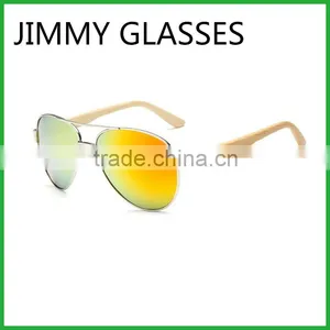 JMP614 2016 New Mirror Lens UV400 Metal Aviator Frame Bamboo Sunglasses thumbnail-1
