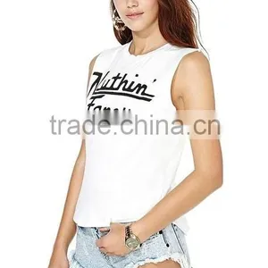 Womens White Trim Round Collar Tank Vest Top t Shirt thumbnail-2