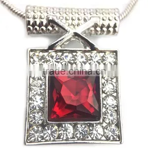 Large Red Crystal Surrounded by Clear Microset Crystals Necklace and Earring thumbnail-2