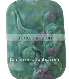 40x30mm Rectangle Carving Ruby Fucshite Wholesale Semi Precious Pendant thumbnail-1