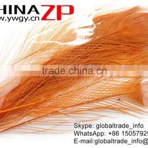 ZPDECOR Crafts Factory Leading Supplier Wholesale Cheap Full Eye Dyed Gold Peacock Tail Feathers thumbnail-6