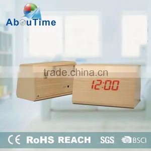 Customized Real Wood Cloco Rpolygon Funny LED Wooden Alarm Clcok thumbnail-2